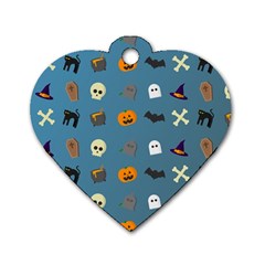 Halloween Cat Pumpkin Pattern Bat Horror Dog Tag Heart (two Sides) by danenraven