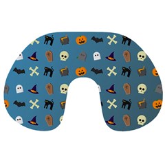 Halloween Cat Pumpkin Pattern Bat Horror Travel Neck Pillow by danenraven