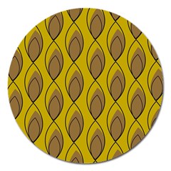 Yellow Brown Minimalist Leaves  Magnet 5  (round)