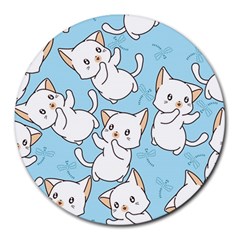 Seamless-little-cat-dragonfly-pattern Round Mousepads