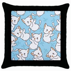 Seamless-little-cat-dragonfly-pattern Throw Pillow Case (black)