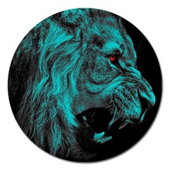 Angry Male Lion Predator Carnivore Magnet 5  (round)