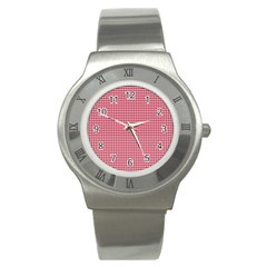 Red Gingham Check Stainless Steel Watch by artworkshop