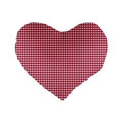 Red Gingham Check Standard 16  Premium Heart Shape Cushions by artworkshop