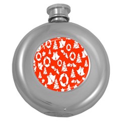 Orange  Card Christmas December Round Hip Flask (5 Oz) by artworkshop