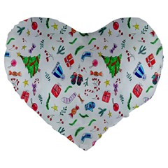 New Year Christmas Winter Watercolor Large 19  Premium Heart Shape Cushions