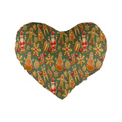 Gingerbread Christmas Decorative Standard 16  Premium Flano Heart Shape Cushions