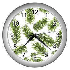 Fir Branch Pattern Christmas Decorative Wall Clock (silver) by artworkshop