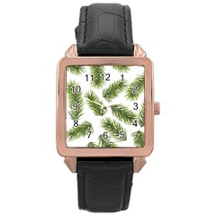 Fir Branch Pattern Christmas Decorative Rose Gold Leather Watch  by artworkshop