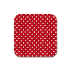 Felt Background Paper Red Yellow Star Rubber Square Coaster (4 Pack) by artworkshop