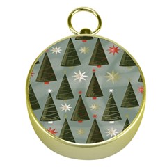 Christmas Trees Pattern Gold Compasses by artworkshop