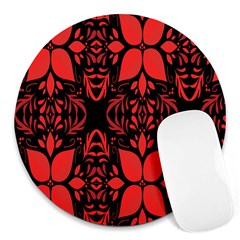 Christmas Red Black Xmas Gift Round Mousepads by artworkshop