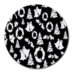 Black Card Christmas December Round Mousepads by artworkshop