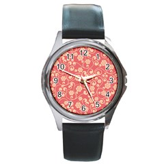 Pink Floral Wall Round Metal Watch by ConteMonfrey