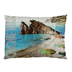 Beach Day At Cinque Terre, Colorful Italy Vintage Pillow Case by ConteMonfrey