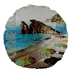 Beach Day At Cinque Terre, Colorful Italy Vintage Large 18  Premium Flano Round Cushions by ConteMonfrey