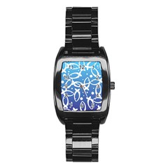 Blue Fish Water Aquarium Stainless Steel Barrel Watch