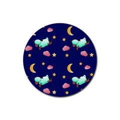 Sleepy Sheep Star And Moon Rubber Coaster (round) by danenraven