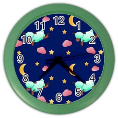 Sleepy Sheep Star And Moon Color Wall Clock by danenraven