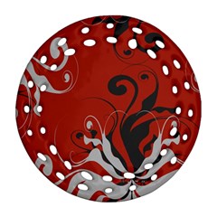 Nature Background Abstract Red Gray Black Round Filigree Ornament (two Sides) by danenraven