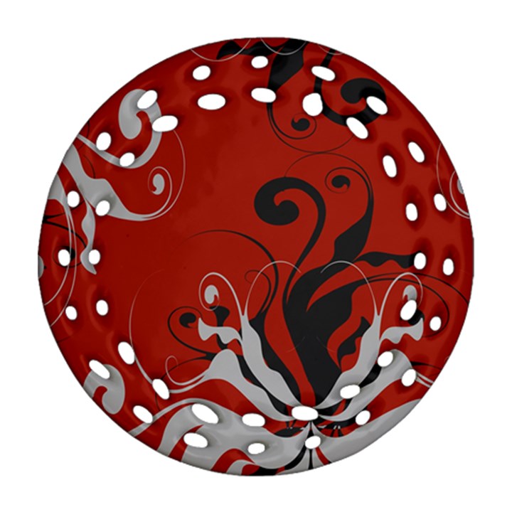 Nature Background Abstract Red Gray Black Round Filigree Ornament (Two Sides)