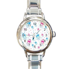 Jellyfis Pink Blue Cartoon Round Italian Charm Watch by danenraven