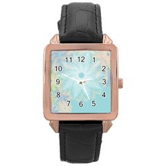 Floral Abstract Flowers Pattern Rose Gold Leather Watch 