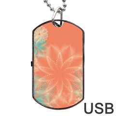 Teal Coral Abstract Floral Cream Dog Tag Usb Flash (one Side) by danenraven