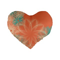 Teal Coral Abstract Floral Cream Standard 16  Premium Flano Heart Shape Cushions by danenraven