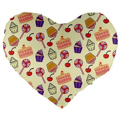 Cupcake Pattern Lollipop Large 19  Premium Heart Shape Cushions by danenraven