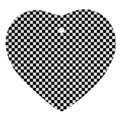 Black And White Background Black Board Checker Heart Ornament (two Sides) by Ravend