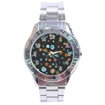 Flowers-leaves Leaf Background Floral Flora Stainless Steel Analogue Watch Front