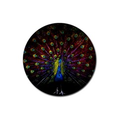 Beautiful Peacock Feather Rubber Coaster (round) by Jancukart