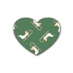 Gold Santa s Sleigh Green Print Rubber Heart Coaster (4 Pack)