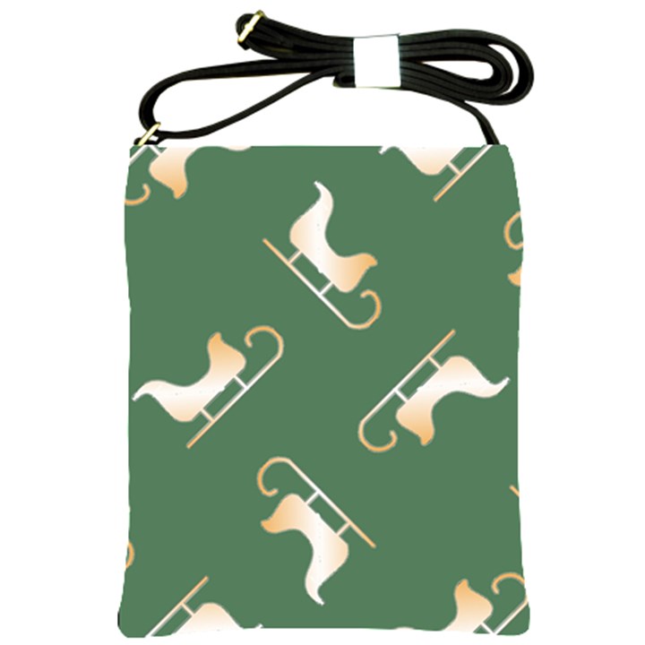 Gold Santa s sleigh green print Shoulder Sling Bag