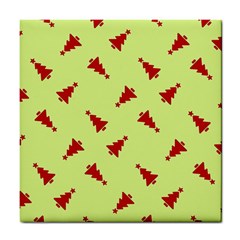 Red Christmas Tree Green Tile Coaster by TetiBright