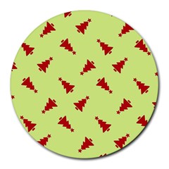 Red Christmas Tree Green Round Mousepads by TetiBright