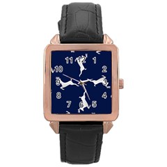 Silver Reindeer Blue Rose Gold Leather Watch 