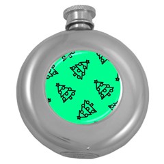 Tree With Ornaments Green Round Hip Flask (5 Oz) by TetiBright