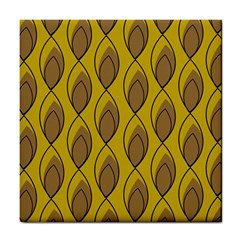 Yellow Brown Minimalist Leaves Tile Coaster by ConteMonfreyShop