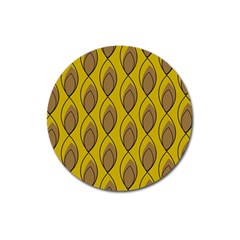 Yellow Brown Minimalist Leaves Magnet 3  (round) by ConteMonfreyShop