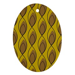 Yellow Brown Minimalist Leaves Oval Ornament (two Sides) by ConteMonfreyShop