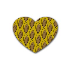 Yellow Brown Minimalist Leaves Rubber Coaster (heart) by ConteMonfreyShop