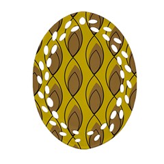 Yellow Brown Minimalist Leaves Oval Filigree Ornament (two Sides) by ConteMonfreyShop