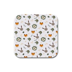 Rabbit, Lions And Nuts   Rubber Square Coaster (4 Pack) by ConteMonfreyShop