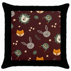 Rabbits, Owls And Cute Little Porcupines  Throw Pillow Case (black) by ConteMonfreyShop