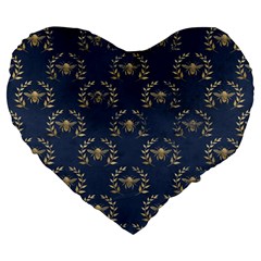 Blue Golden Bee   Large 19  Premium Heart Shape Cushion by ConteMonfreyShop