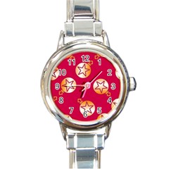 Orange Ornaments With Stars Pink Round Italian Charm Watch