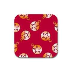 Orange Ornaments With Stars Pink Rubber Square Coaster (4 pack)