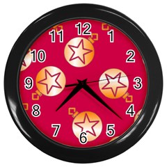 Orange Ornaments With Stars Pink Wall Clock (Black)